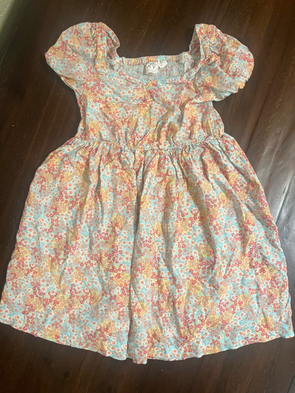 Roxy Floral Puff-Sleeve Kids Dress - Pink & Blue